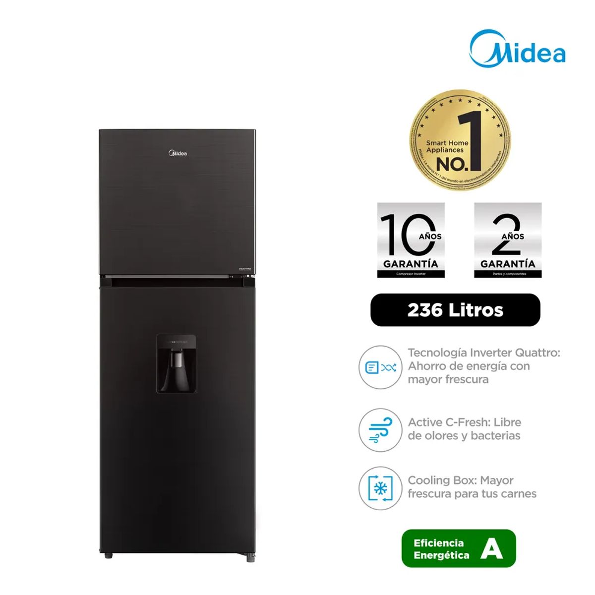 Midea - Refrigeradora 236 Litros C/D Negro Midea MDRT346MTR28PEWD