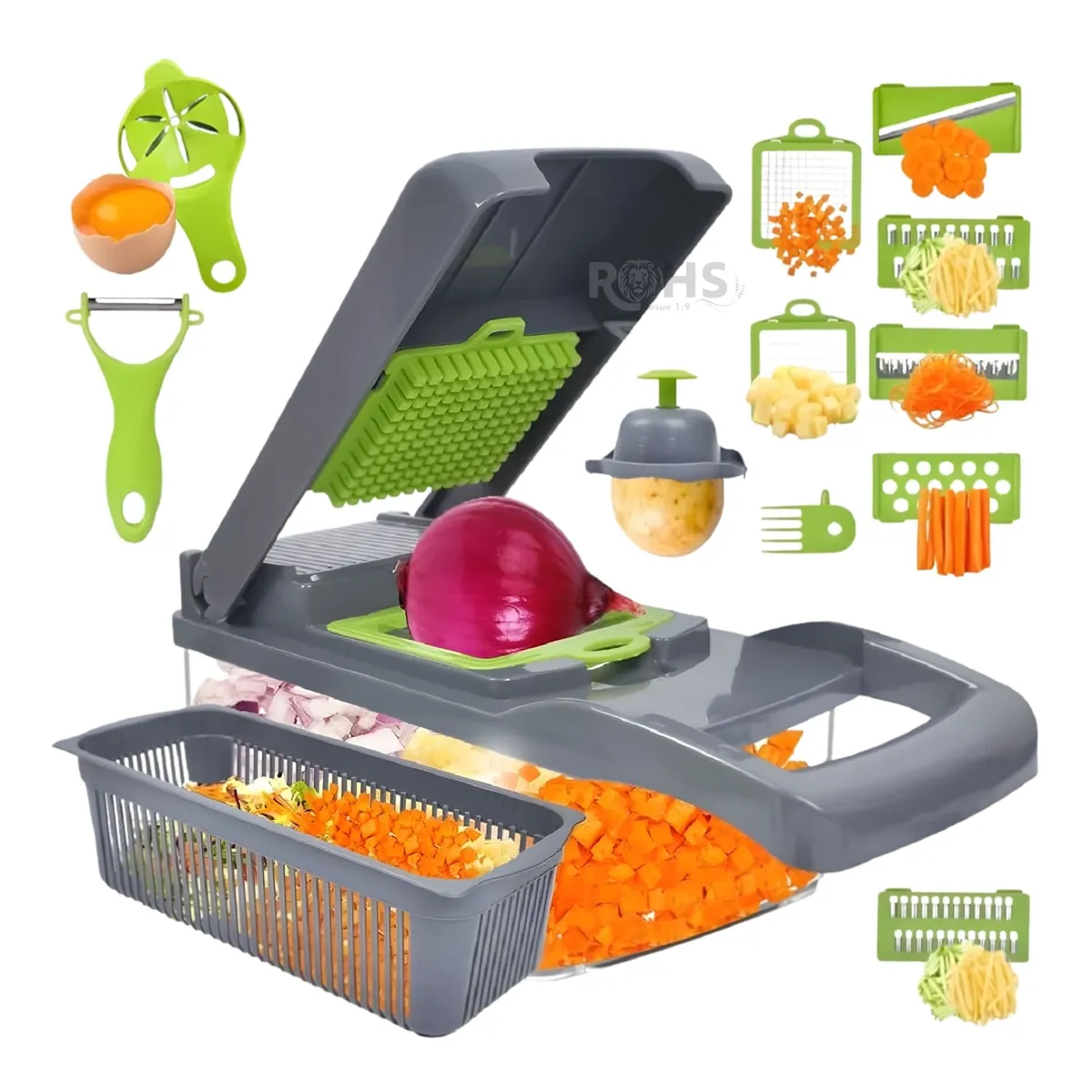 OEM - Picador De Verduras Multifuncional 14 En 1 Para Cortar, Rallar Y Rebanar