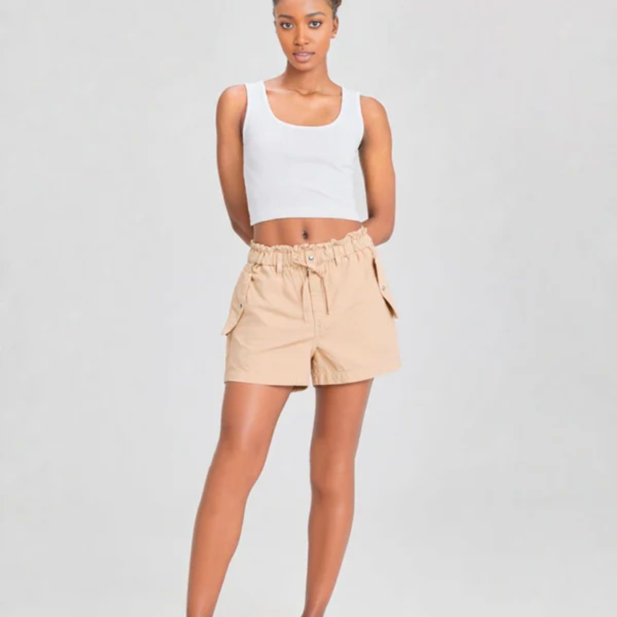 ANDREW'S TIES - Short Verónica para mujer en popelina beige con bolsillos