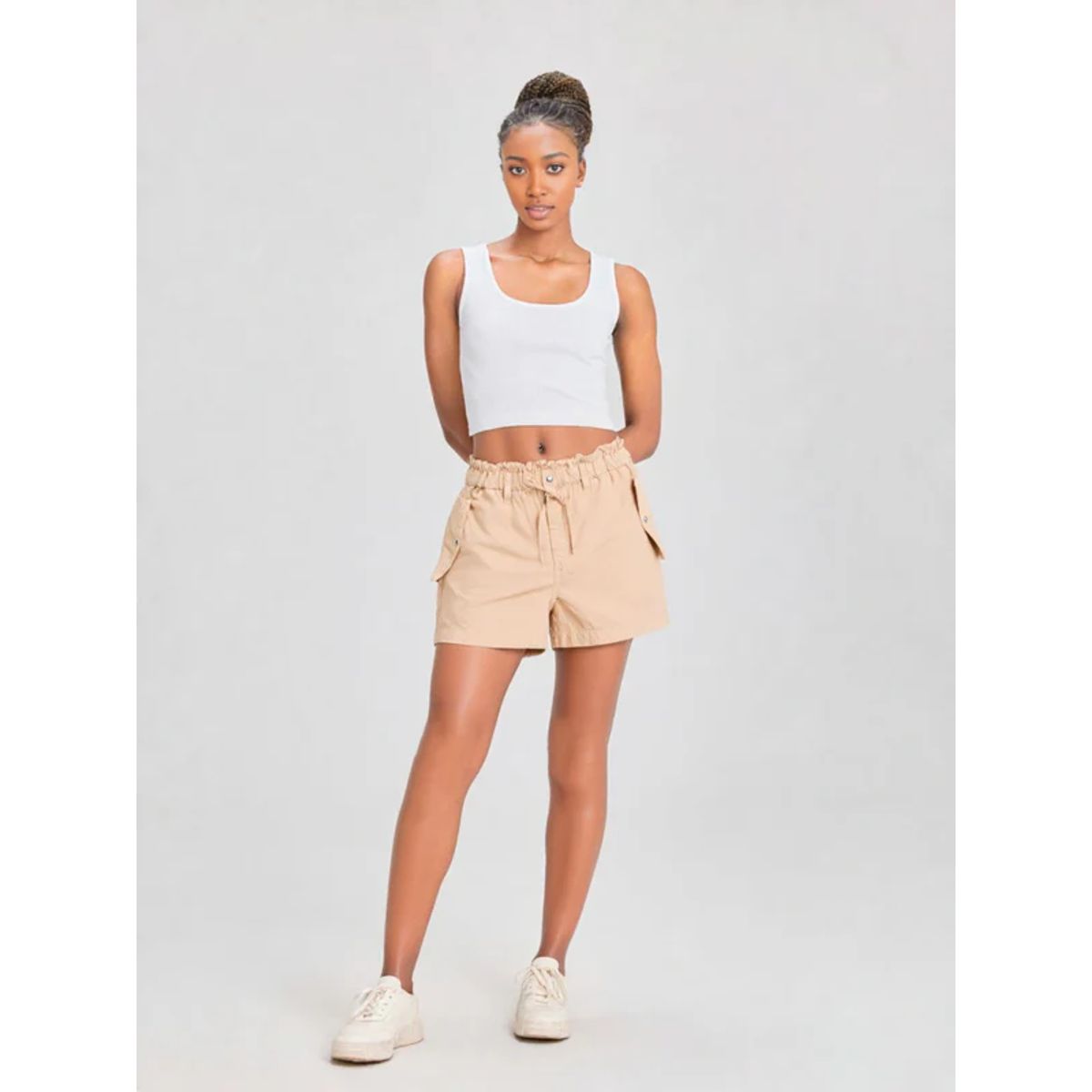 ANDREW'S TIES - Short Verónica para mujer en popelina beige con bolsillos