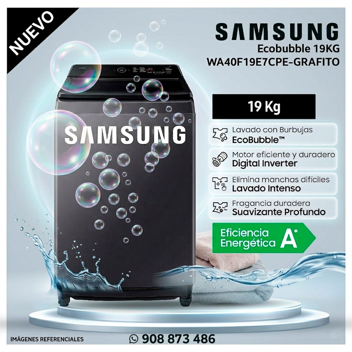 SAMSUNG - Lavadora Samsung 19Kg Carga Superior WA40F19E7CPE Gris Grafito - Modelo Nuevo