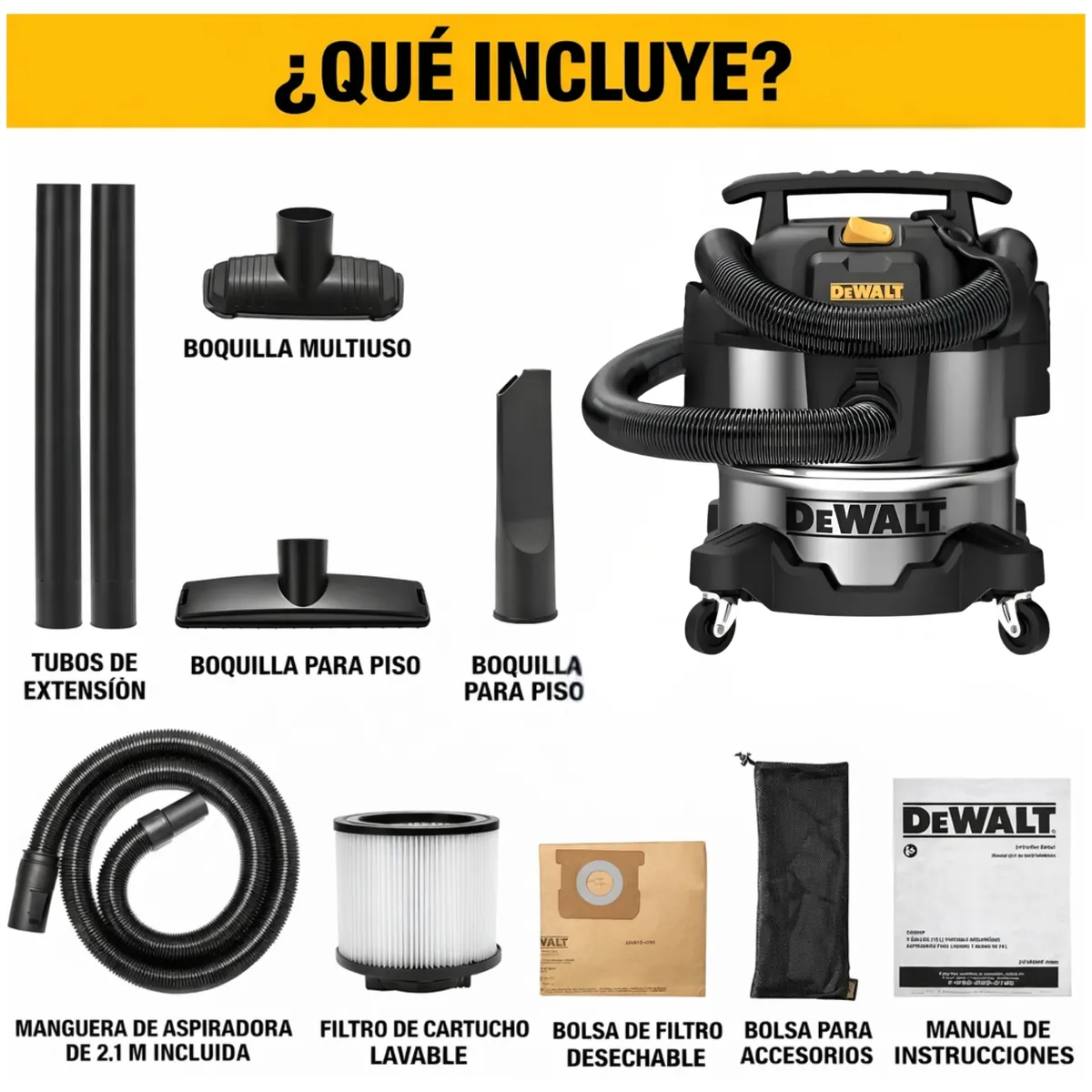 DEWALT - ASPIRADORA SOPLADORADE POLVO Y LIQUIDO 20 LITROS 1050W ACERO INOXIDABLE DXV20S-B2 DEWALT
