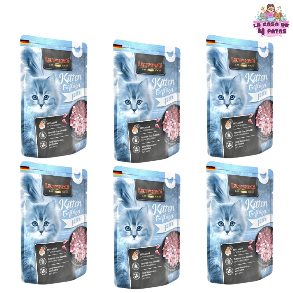 CAT FOOD LEONARDO - Leonardo Pouch para gatos pequeños sabor Puro en ave pack 6 sobres