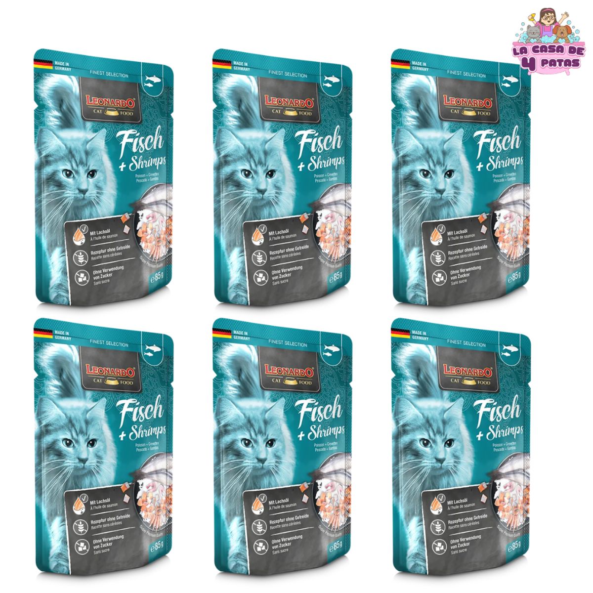 CAT FOOD LEONARDO - Leonardo Pouch para gatos adultos sabor Pescado con gambas pack 6 sobres