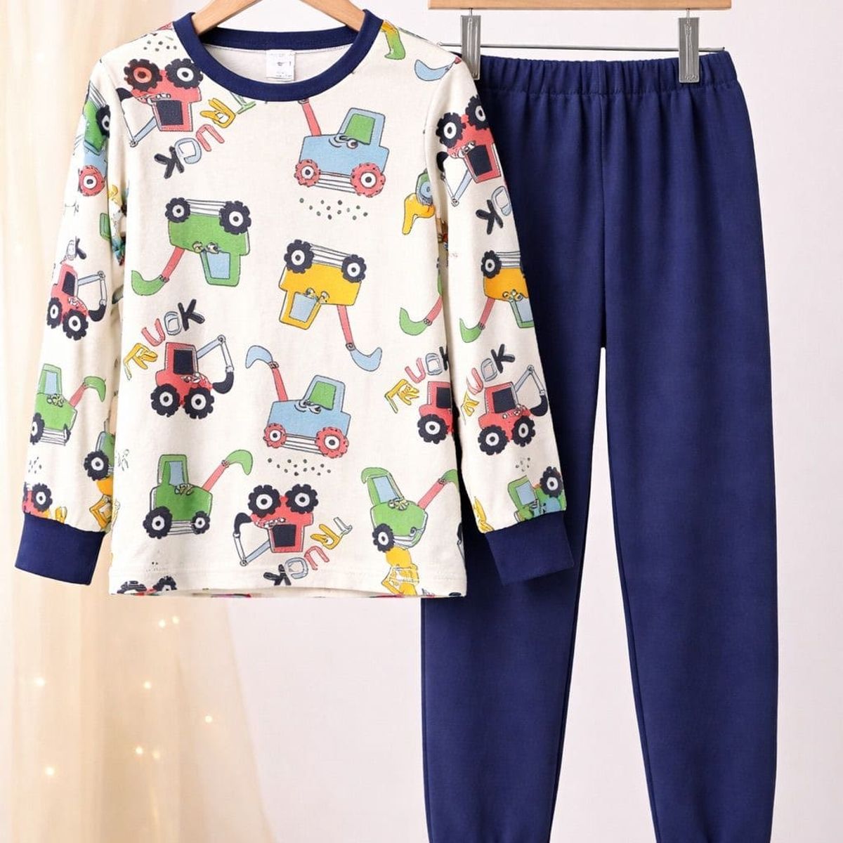 GENERICO - Conjunto Pijama para dormir para Niño de Construccion - Manga Larga de Algodon