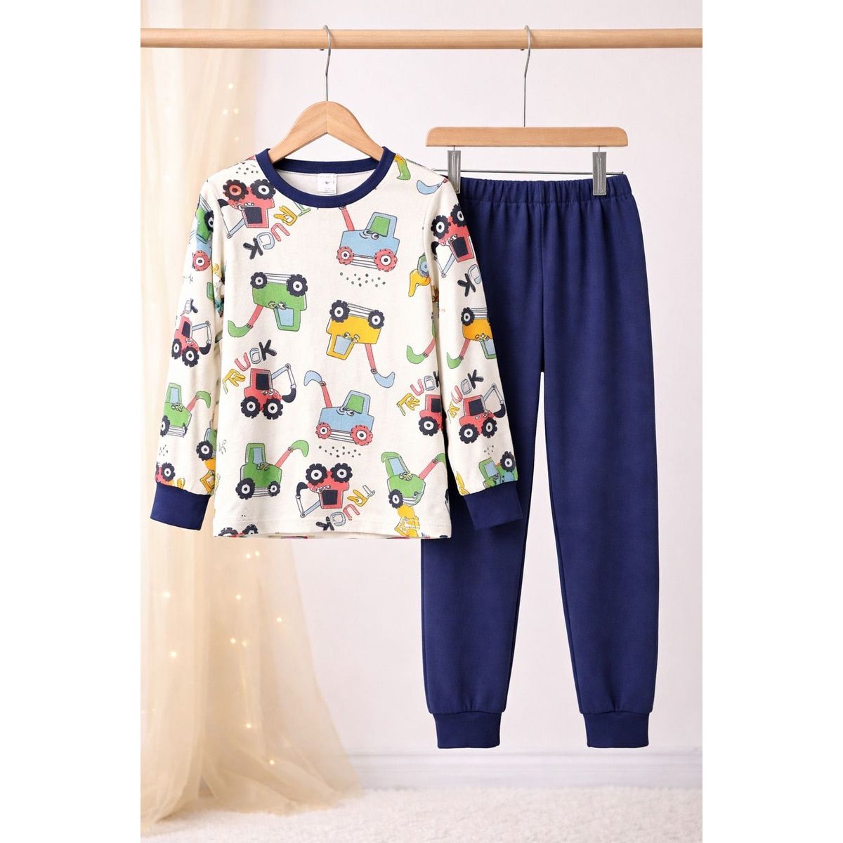 GENERICO - Conjunto Pijama para dormir para Niño de Construccion - Manga Larga de Algodon