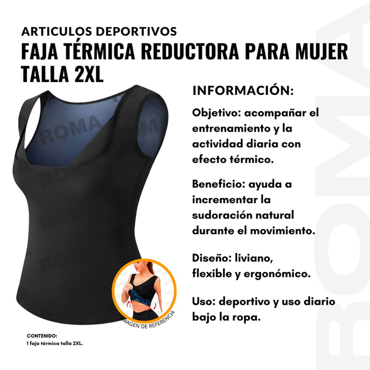 GENERICO - FAJA TÉRMICA REDUCTORA PARA MUJER TALLA 2XL