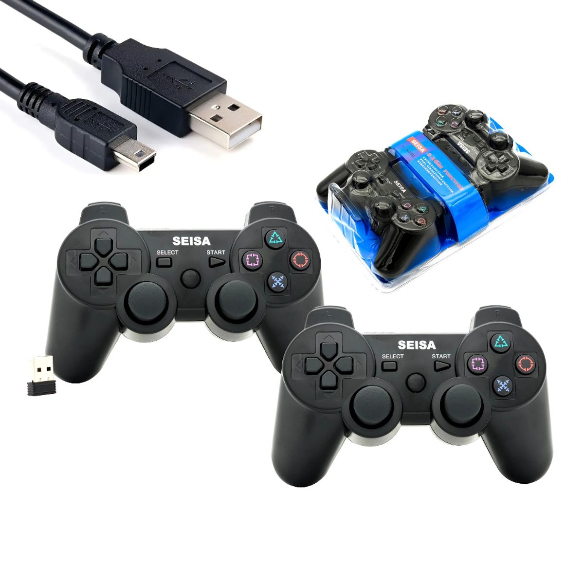 SEISA - Mando Joystick PC Inalámbrico Doble 2 En 1 Vibración Gamepad Seisa NJP503