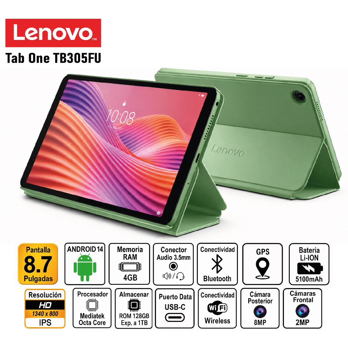 LENOVO - Tablet Lenovo Tab One TB305FU 8.7 HD IPS MediaTek Helio G85, 4GB RAM, 128GB, Android 14, WiFi, Dolby Atmos