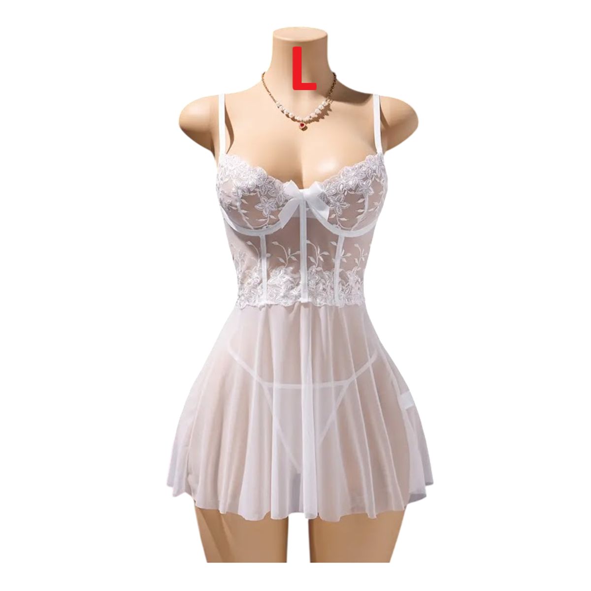GENERICO - BABYDOLL LENCERIA SEXY DE ENCAJE BLANCO