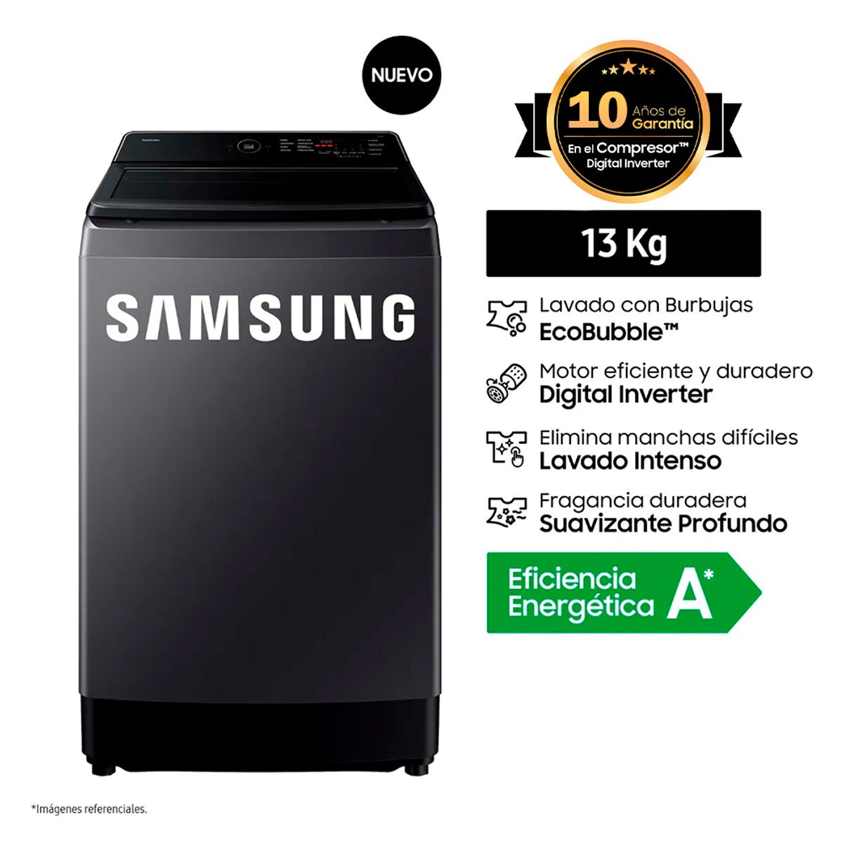 SAMSUNG - Lavadora Automática Samsung Carga Superior 13KG WA40F13E4C - Gris