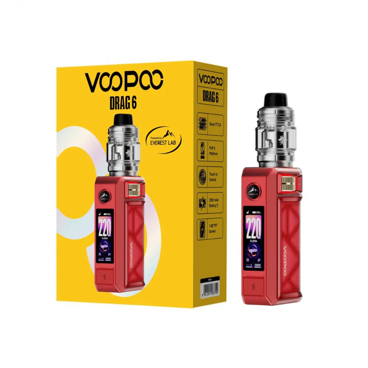 VOOPOO - VOOPOO Drag 6, 220W, Batería de 4400mAh, Tanque UFORCE-X de 5ml, Bobina PnP X - DISEÑO RED