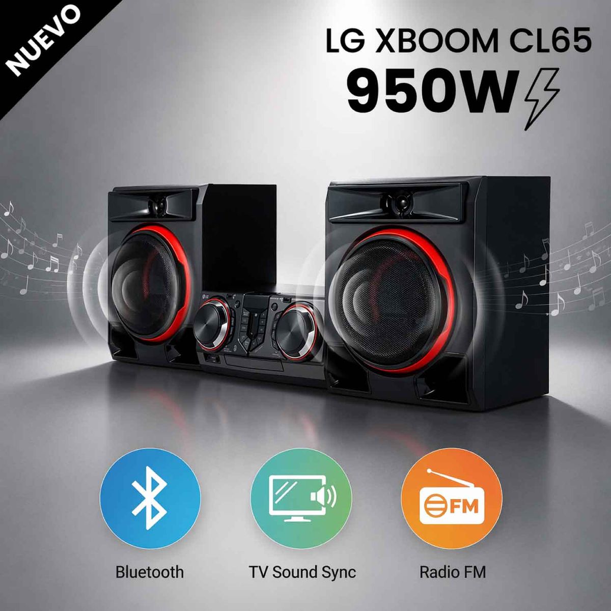 LG - Minicomponente LG XBOOM CL65 950W bluetooth, luces multicolor, Karaoke Star, bajos potentes