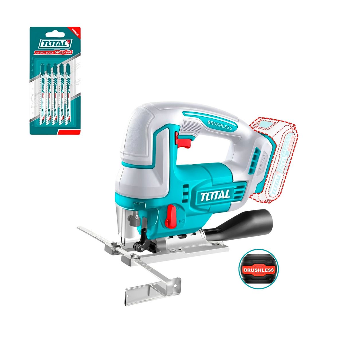 TOTAL TOOLS - Caladora 20V Brushless 3000RPM de Velocidad + 5 hojas de Sierra TOTAL