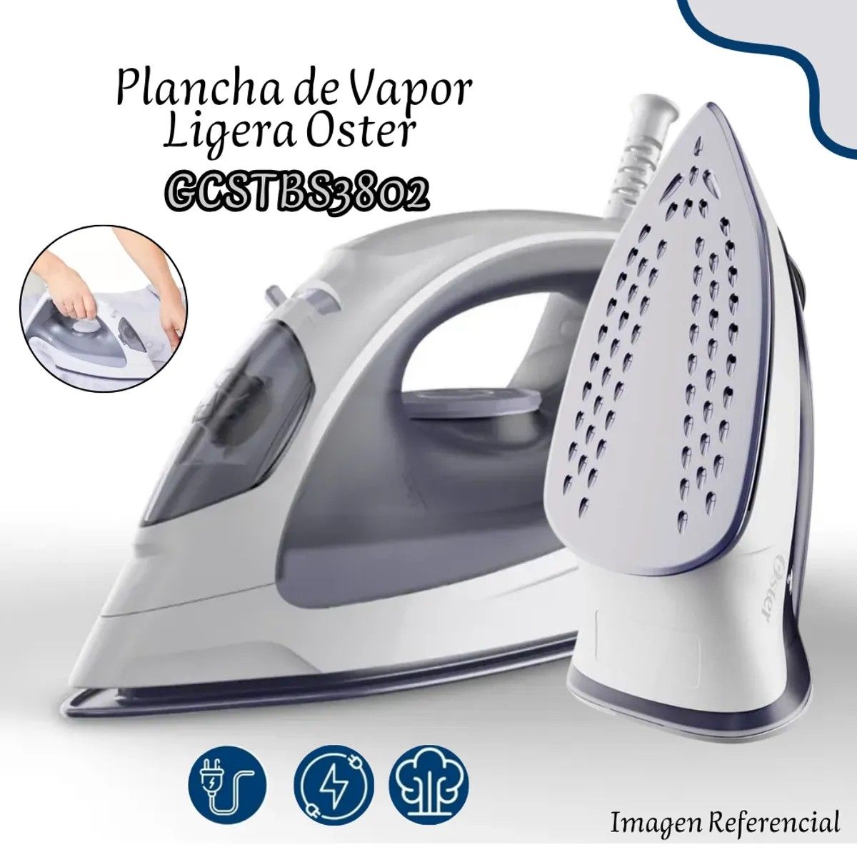 INDURAMA - Lavadora Indurama Automática 18 Kg Carga Superior Gris LRI-18DGR +  Plancha Oster  a Vapor GCSTBS3802