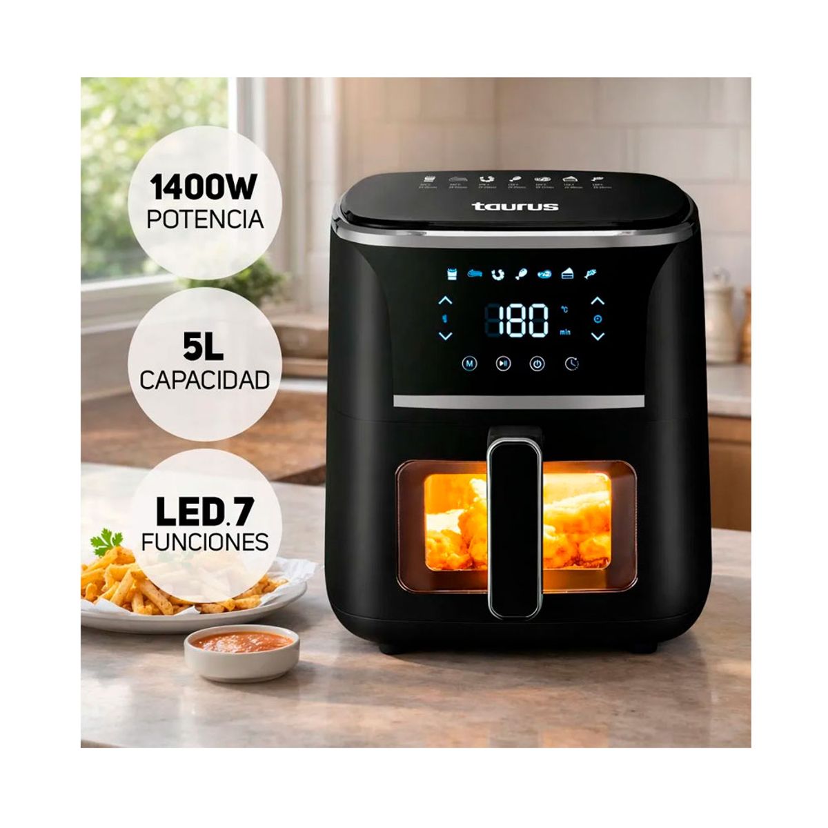 TAURUS - Combo Freidora de aire Taurus 5LT Silver F+ cafetera New coffee+Arrocera 1.8 Lt
