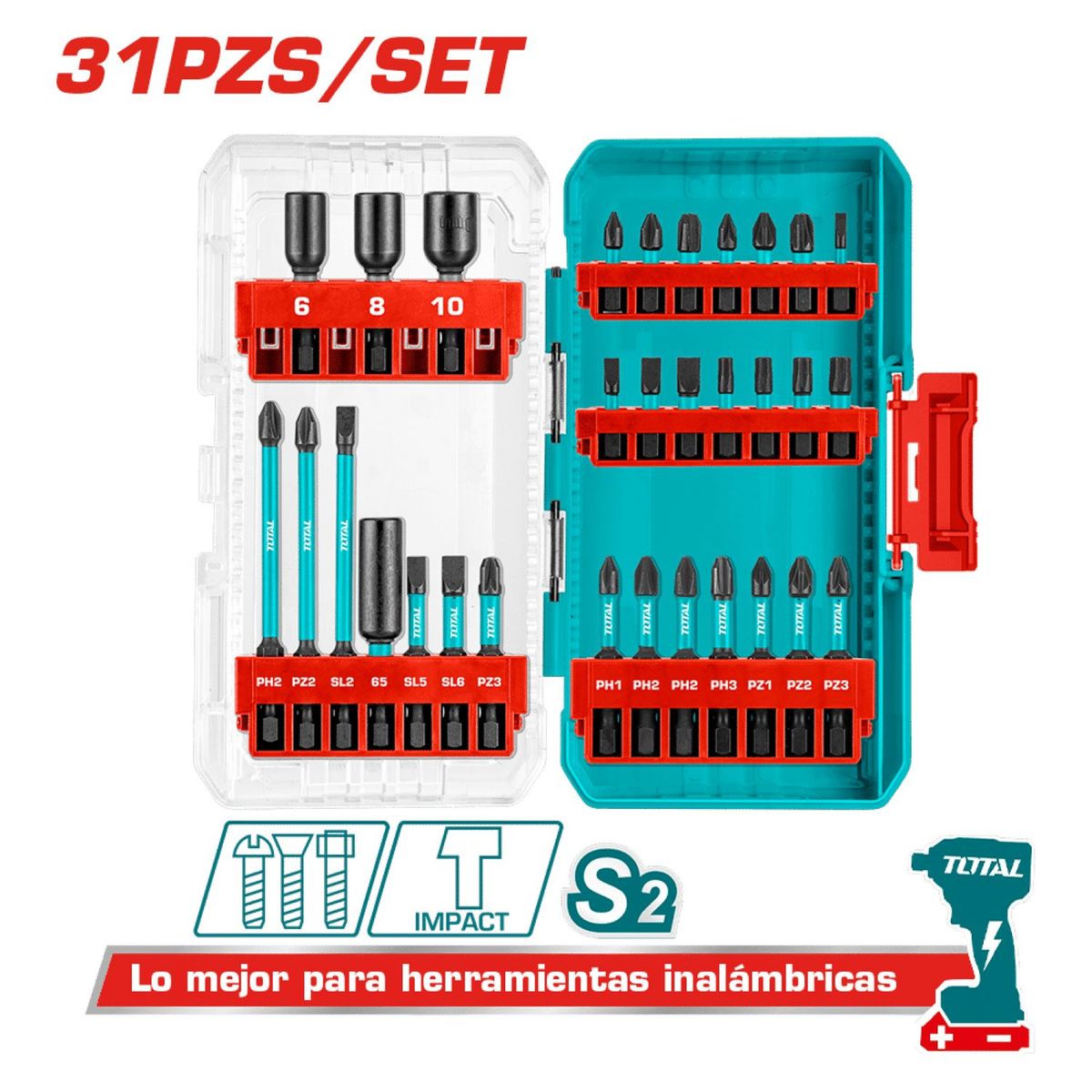 TOTAL TOOLS - PUNTERAS DE IMPACTO JUEGO DE 31 PCS-TACSDL11306