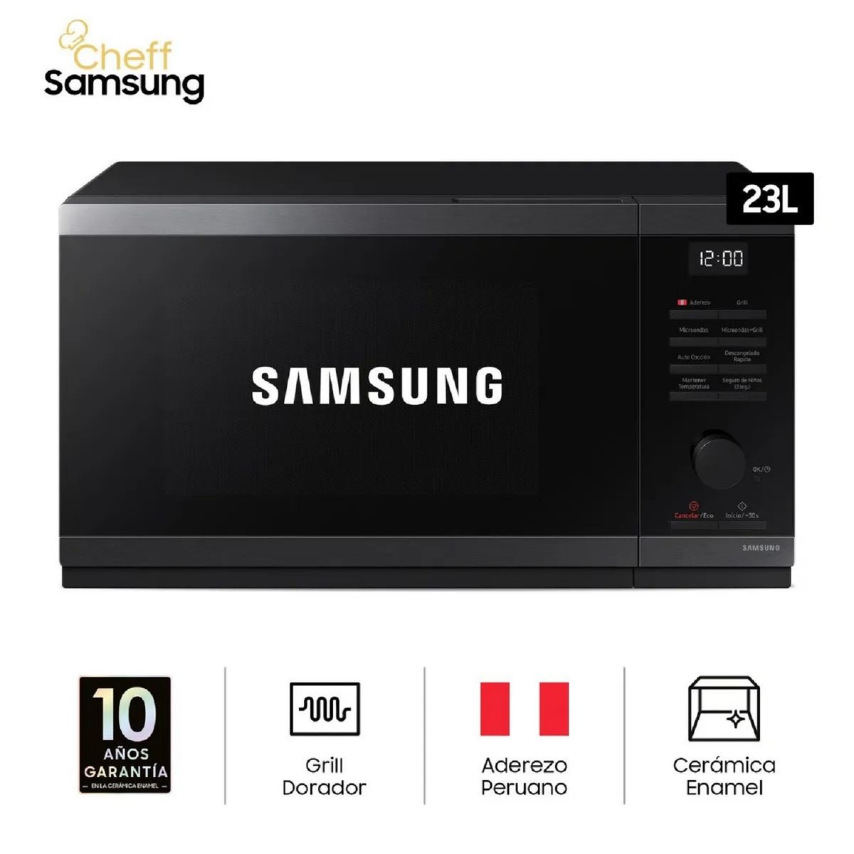 SAMSUNG - Microondas Samsung 23LT con dorador Acero Inoxidable MG23DG4524AGPE