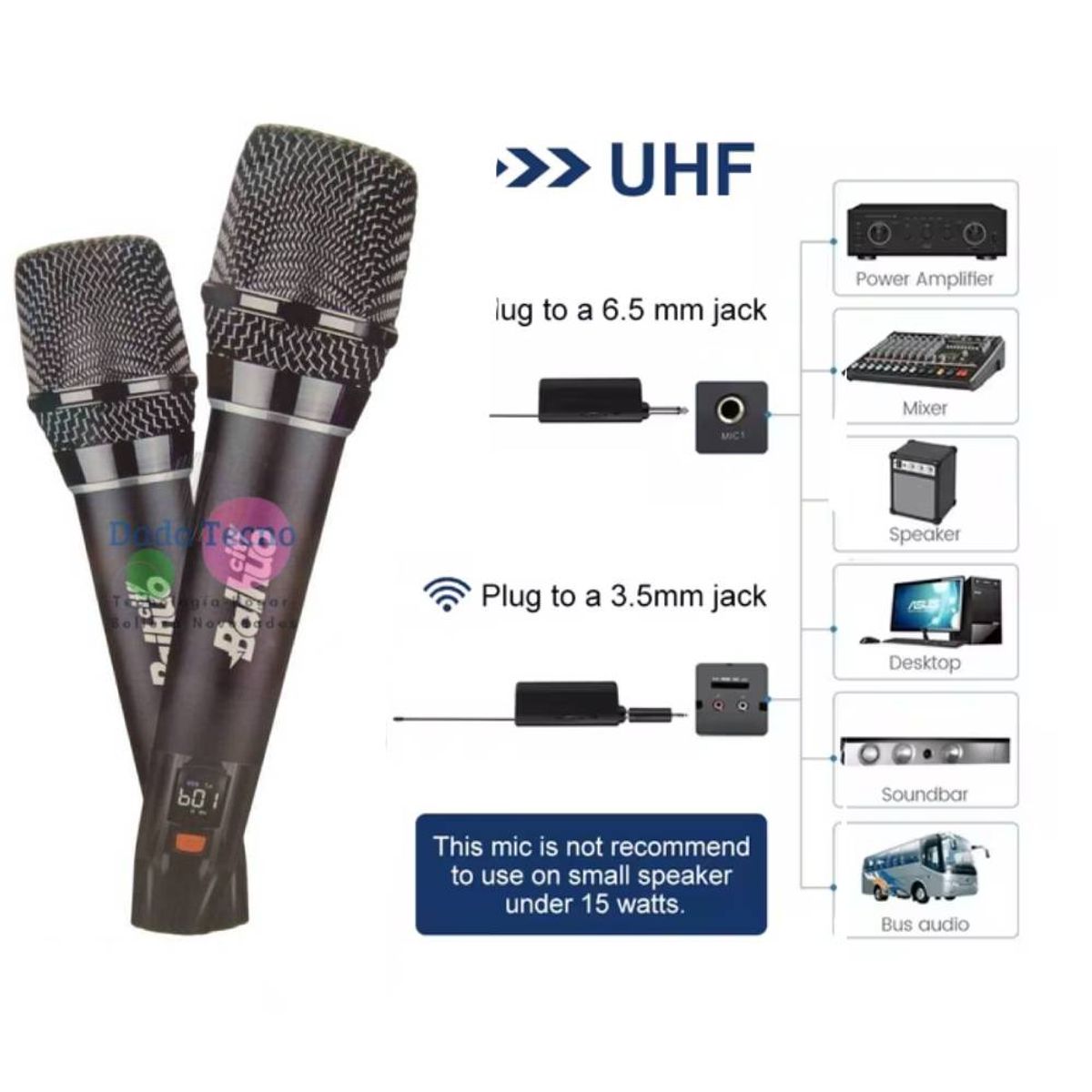 GENERICO - Kit Micrófono Recargable Inalámbrico UHF Karaoke Fiestas Para Equipos