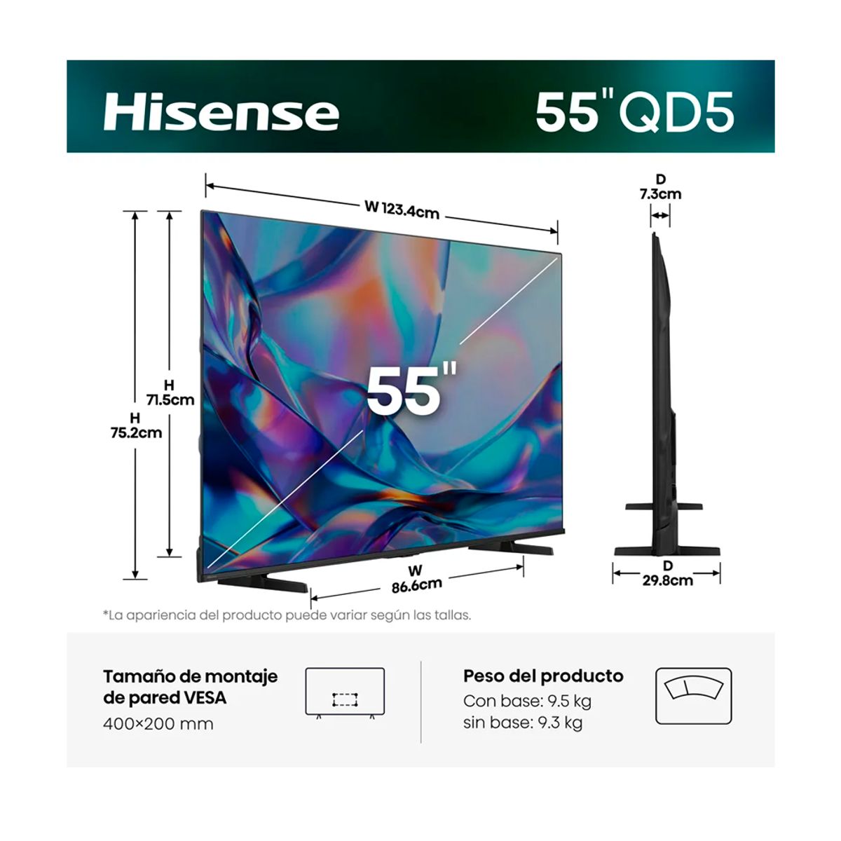 HISENSE - Televisor Hisense QLED 55 UHD Smart TV 55QD5SV