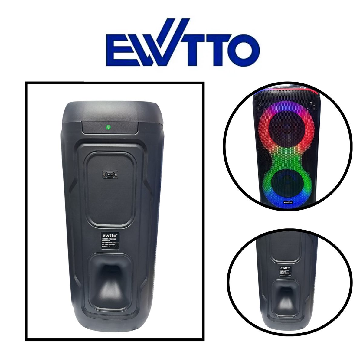 EWTTO - Parlante EWTTO 500 Watts AC BT/USB/MIC/LUZ RGB/ 4500mAh + Micrófono Inalámbrico ET-P5814MBC (2026)