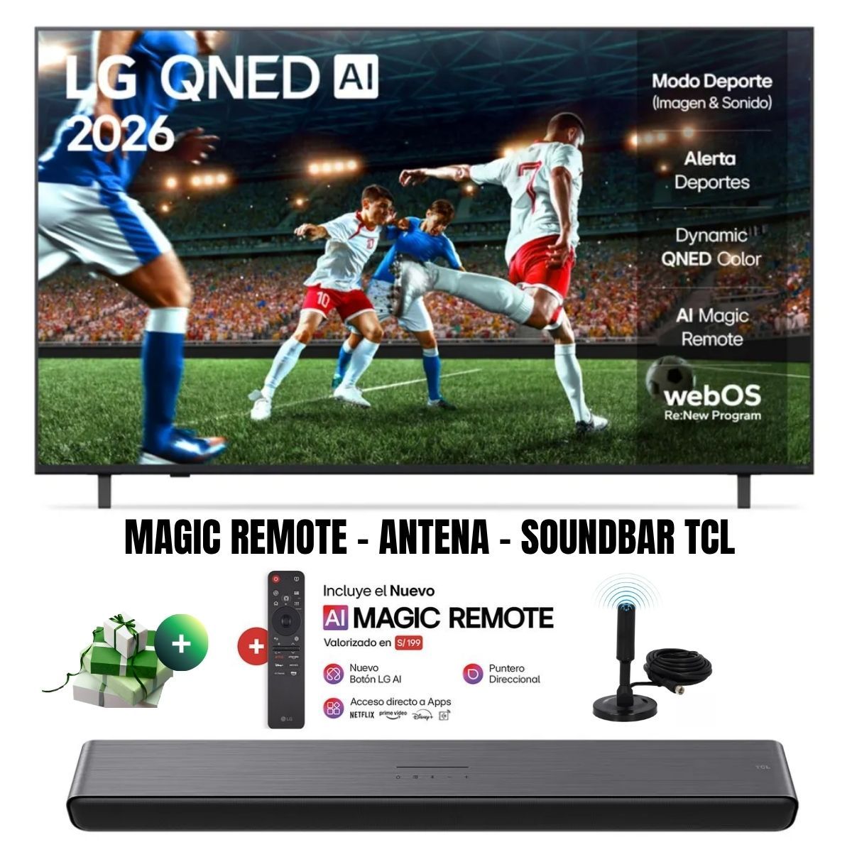 LG - Televisor Smart TV LG 65'' QNED UHD 4K ThinQ AI 65QNED73ASA 2025 + Ant + Magic + Soundbar TCL
