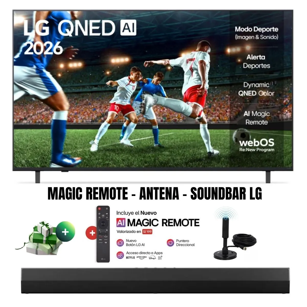 LG - Televisor Smart TV LG 65'' QNED UHD 4K ThinQ AI 65QNED73ASA 2025 + Ant + Magic + Soundbar LG