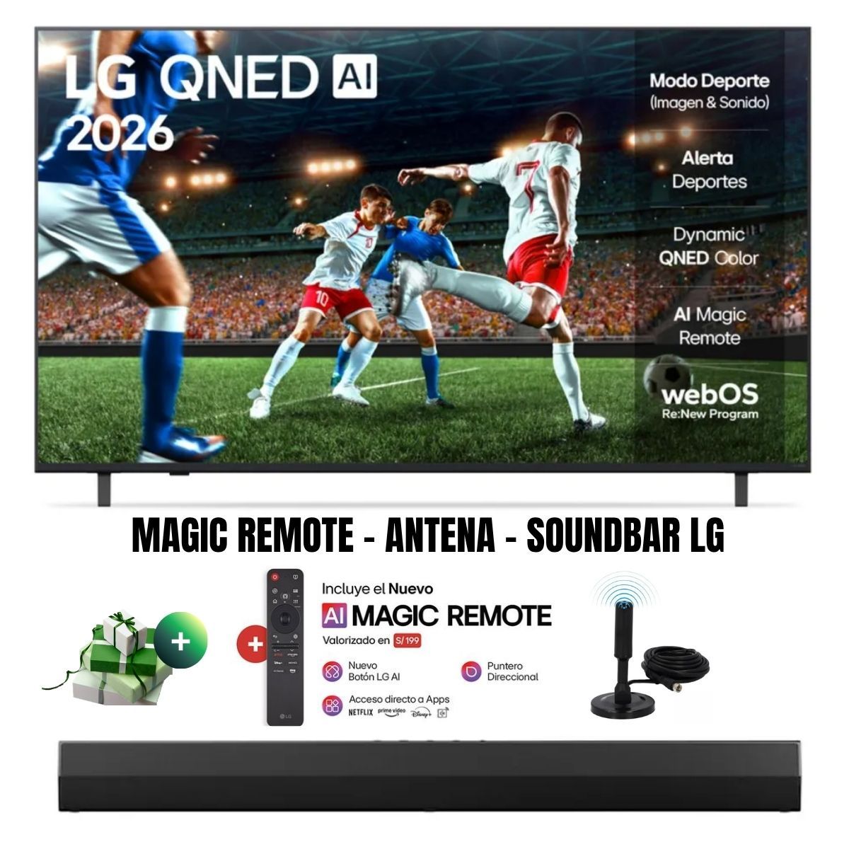 LG - Televisor Smart TV LG 65'' QNED UHD 4K ThinQ AI 65QNED73ASA 2025 + Ant + Magic + Soundbar LG
