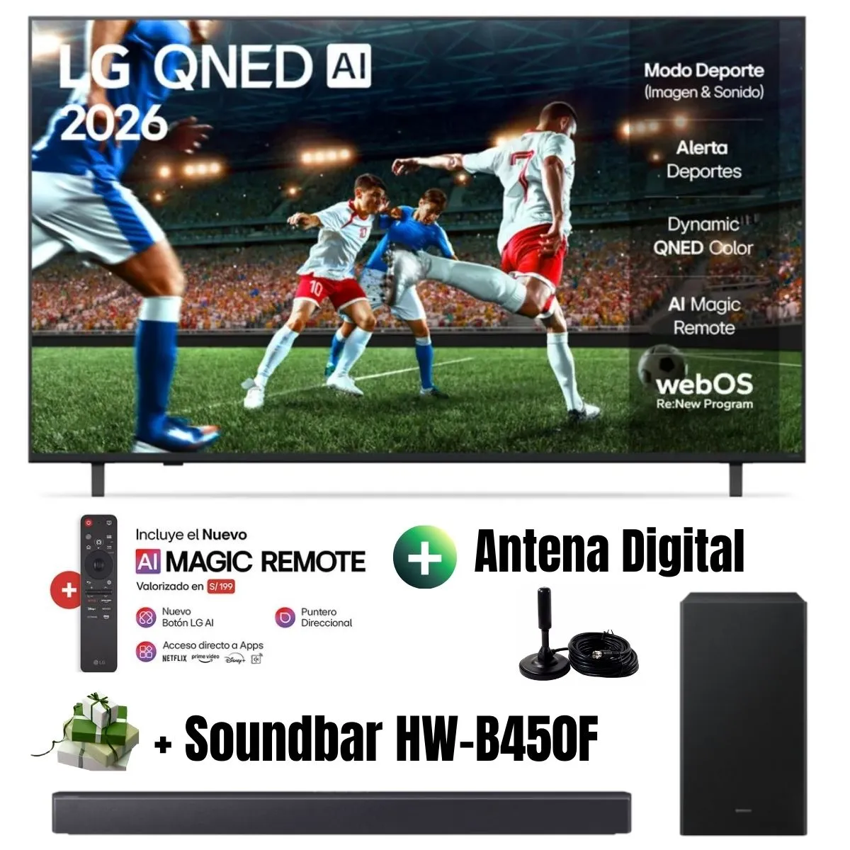 LG - Televisor Smart TV LG 65'' QNED UHD 4K ThinQ AI 65QNED73ASA 2025 + Ant + Soundbar HW-B450F