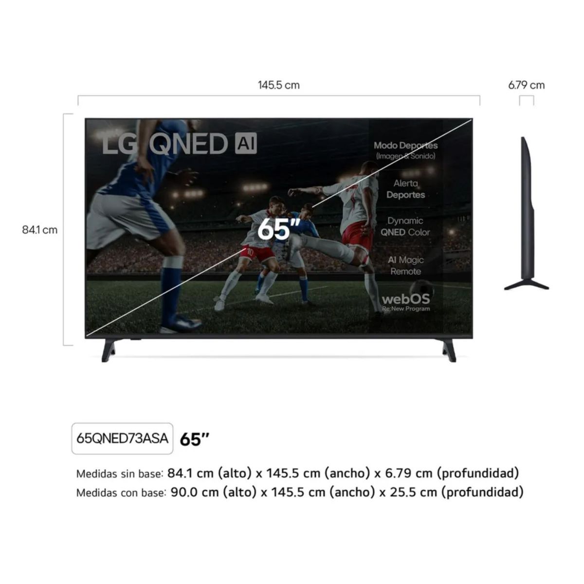 LG - Televisor Smart TV LG 65'' QNED UHD 4K ThinQ AI 65QNED73ASA 2025 + Ant + Soundbar HW-B450F