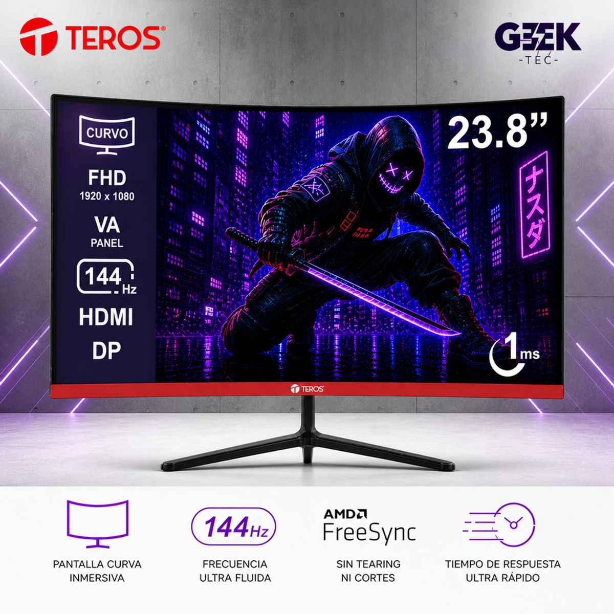 TEROS GAMING - Monitor Curvo Teros TE-2403S 23.8 FHD 144HZ 1MS