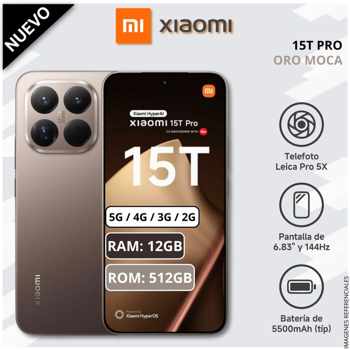 XIAOMI - Celular Smartphone Xiaomi 15T PRO 512GB ROM 12GB RAM 1.5K 144Hz AMOLED  - Oro Moca