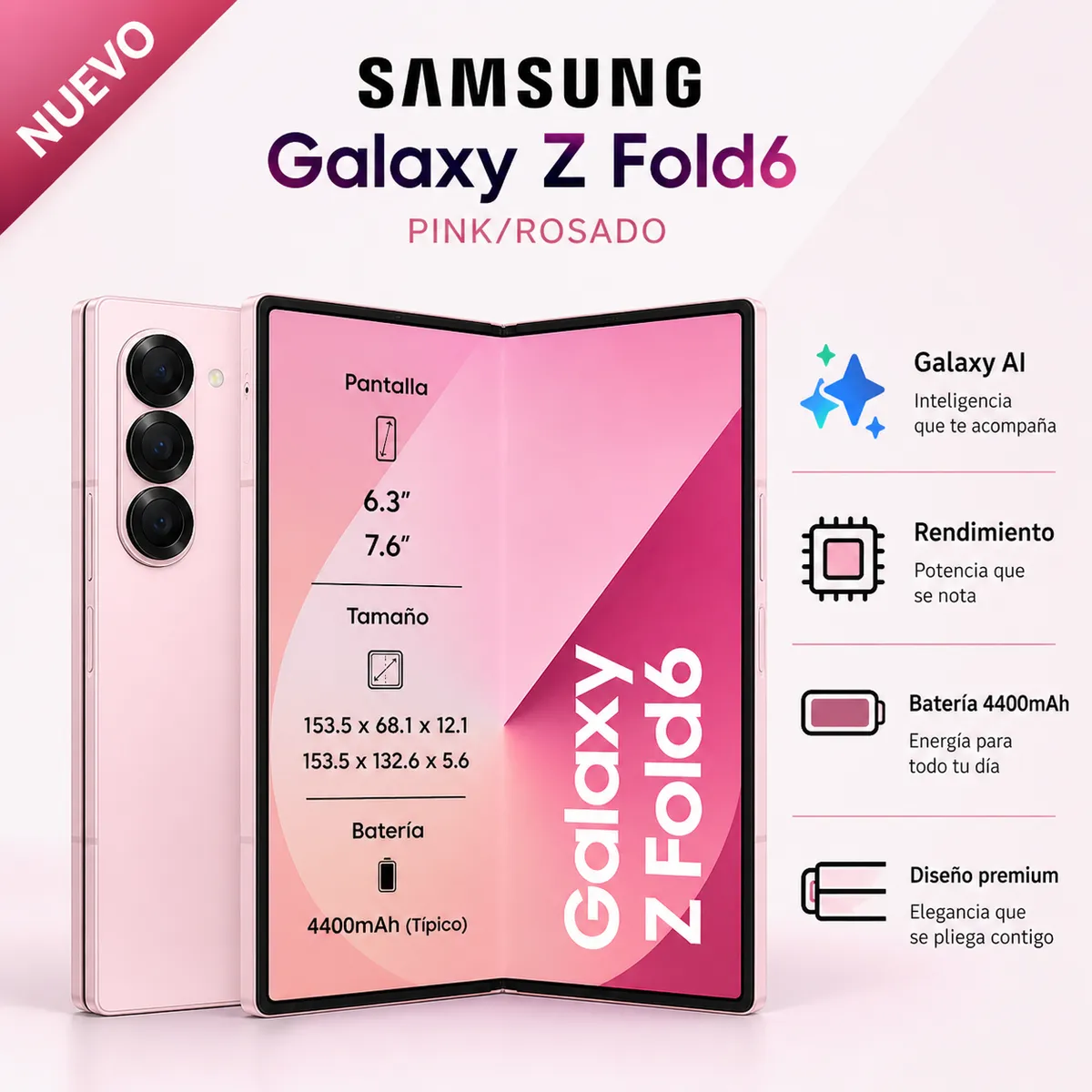 SAMSUNG - Celular Smartphone Samsung Galaxy Z FOLD6 5G 512GB SSD 12GB RAM 120Hz AMOLED 4400 mAh SM-F956B