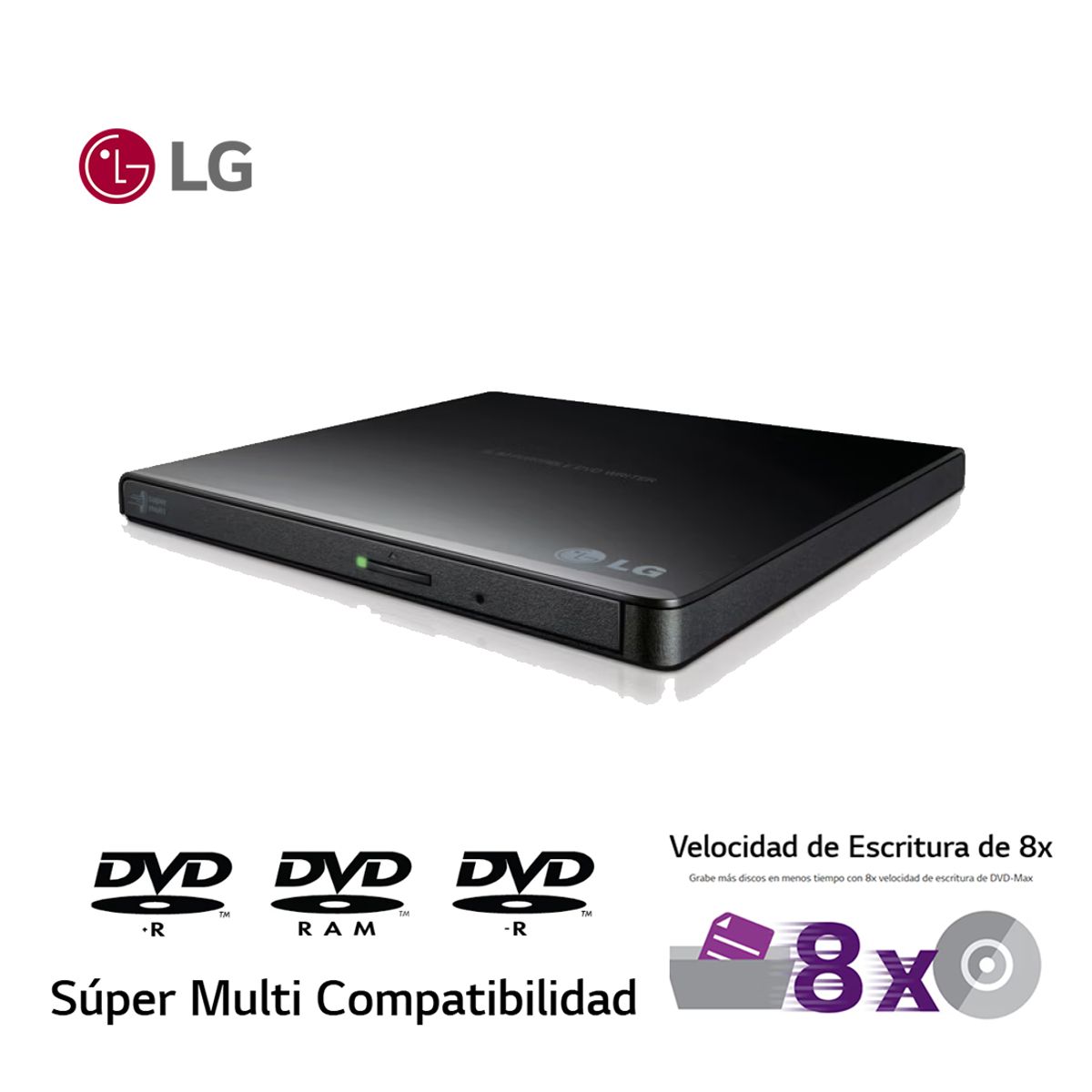 LG - Grabador DVD RW Writer Ultra Slim Portable LG GP65NB60 USB