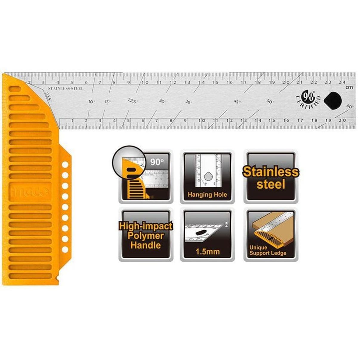 INGCO TOOLS - Escuadra Angular En L 90° 30cm 12 Ingco
