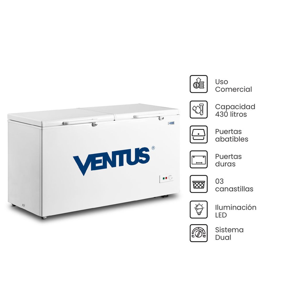 VENTUS - Congeladora VENTUS 430L CTV-430 Doble tapa dura Blanco