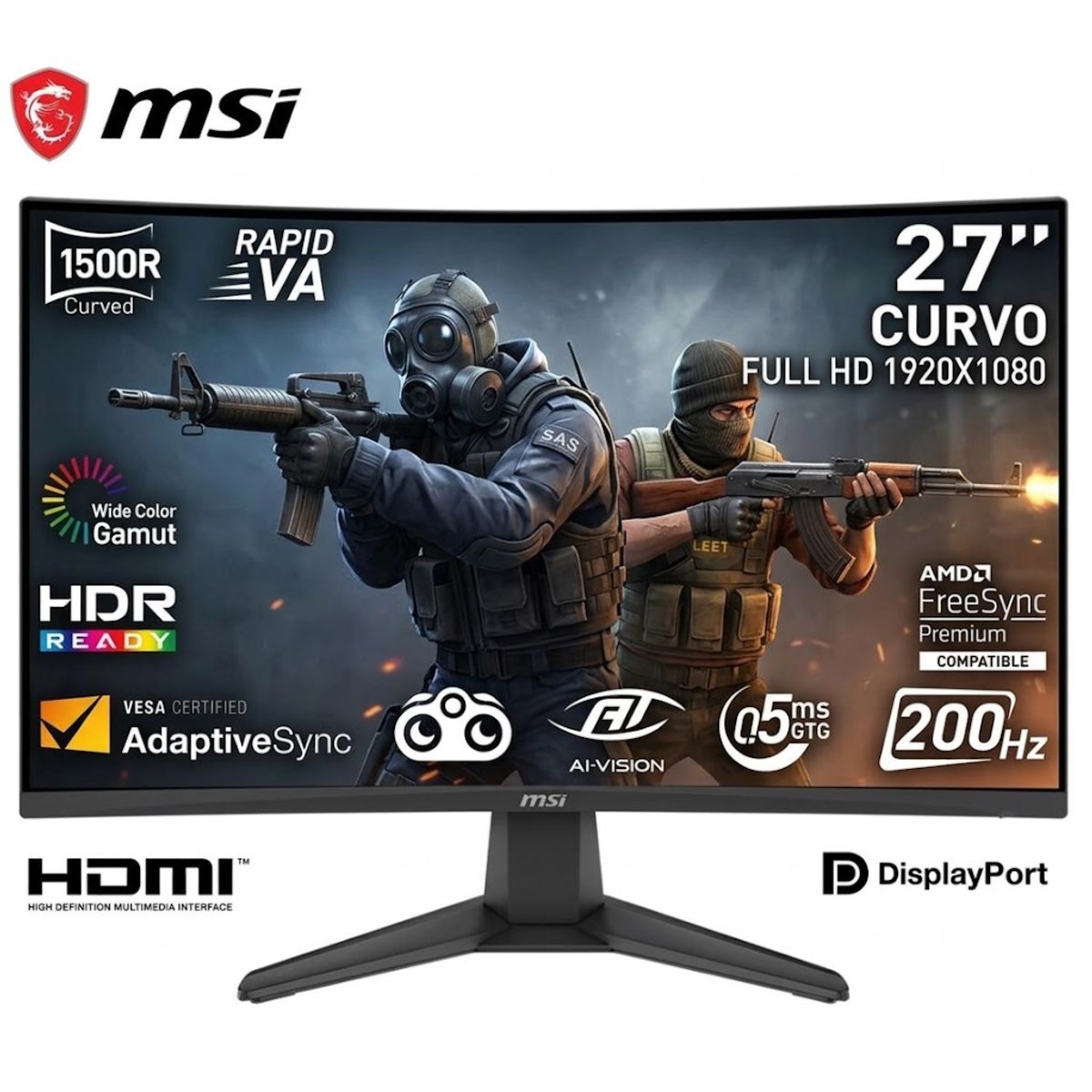 Msi - MONITOR 27 CURVO MSI FULL HD 200HZ 0.5MS MAG-276CF-E20 HDMI DP