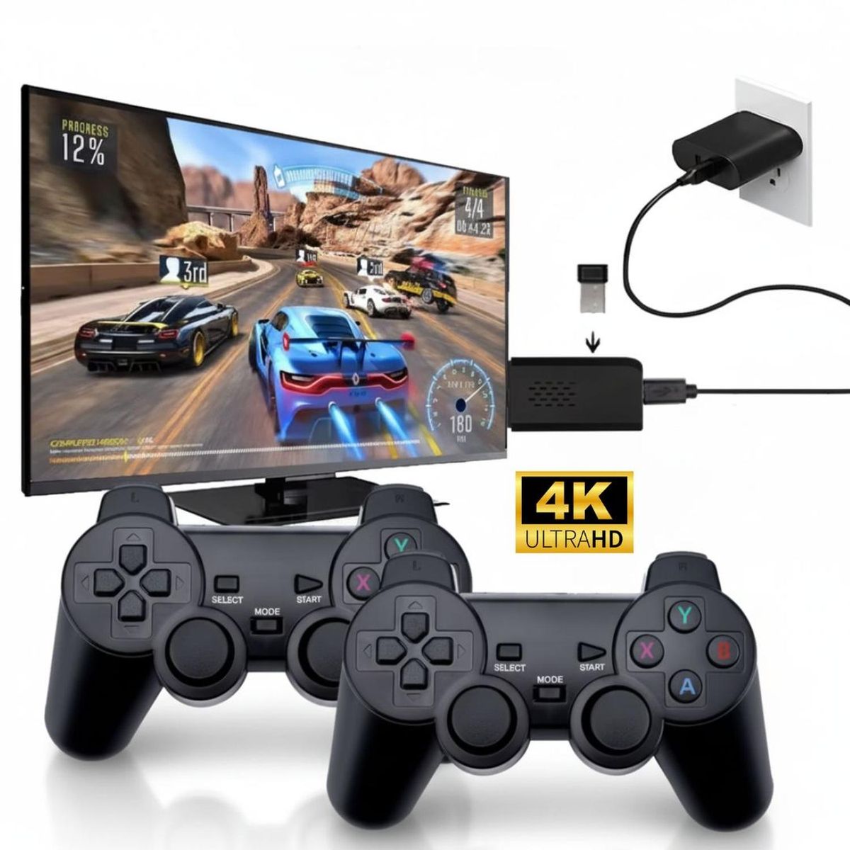 GENERICO - Mini Consola Retro Portátil de TV X2 PRO 4K UHD 10000 Juegos 2 Mandos Inalámbricos
