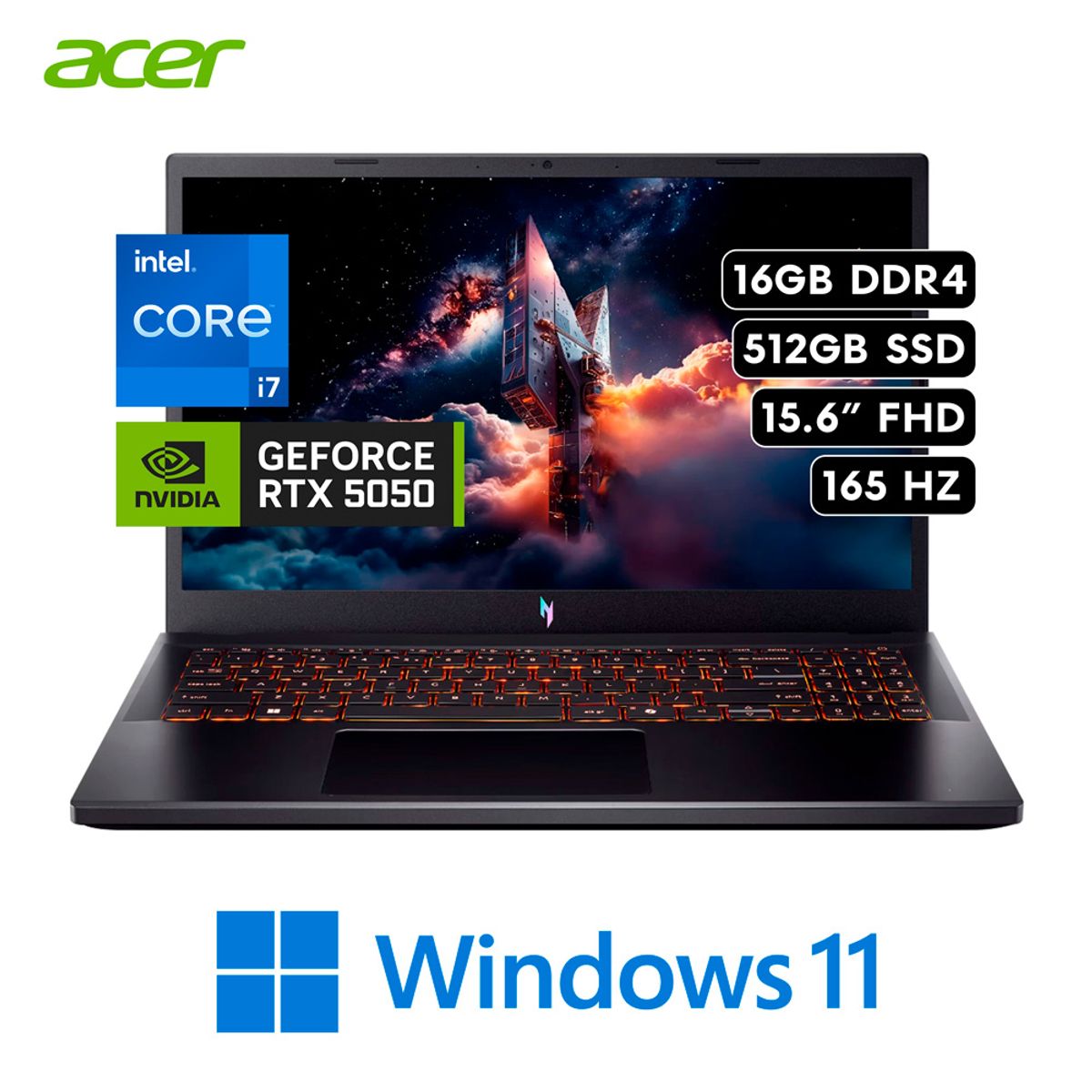 ACER - Laptop Acer Nitro V15 Intel i7 13620H RAM 16GB 512GB SSD RTX 5050 8GB 15.6″ FHD 165Hz W11