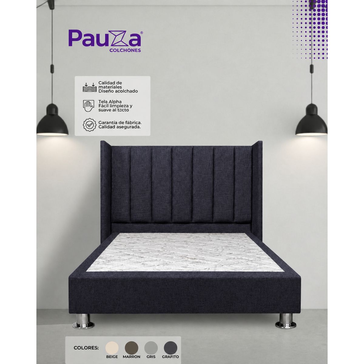 PAUZA - DORMITORIO PREMIUM LINEAL 1.5 PLZ GRAFITO