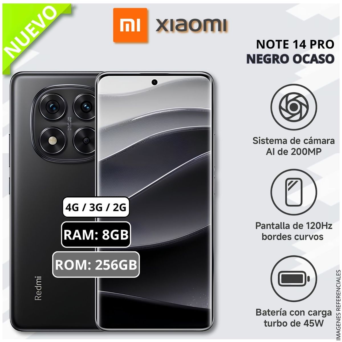 XIAOMI - Celular Smartphone Xiaomi Note 14 Pro 256GB ROM 8GB RAM 5110 mAh 120Hz AMOLED  - Negro Ocaso