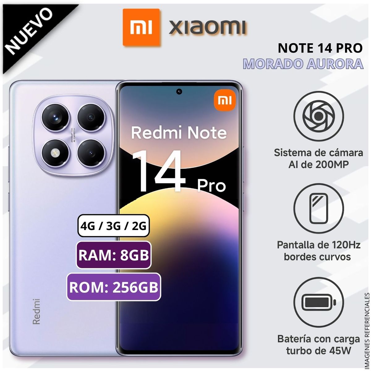 XIAOMI - Celular Smartphone Xiaomi Note 14 Pro 256GB ROM 8GB RAM 5110 mAh 120Hz AMOLED  - Aurora Purple