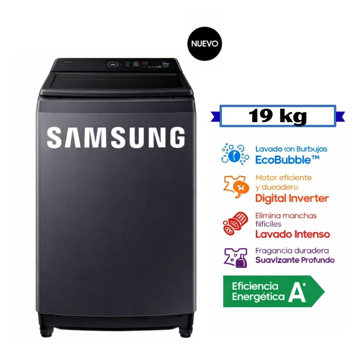 SAMSUNG - Lavadora Samsung Ecobubble 19kg Gris Grafito Wa40f19e7cpe
