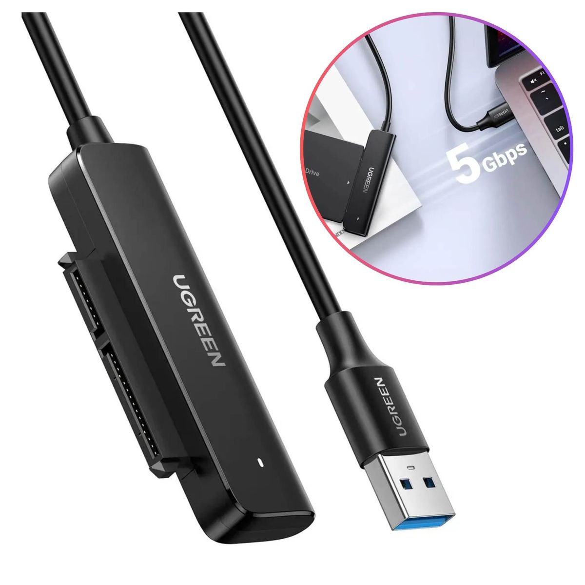 UGREEN - Adaptador de USB-A a SATA UGREEN para HDD/SSD 2.5" Transferencia de 5Gbps