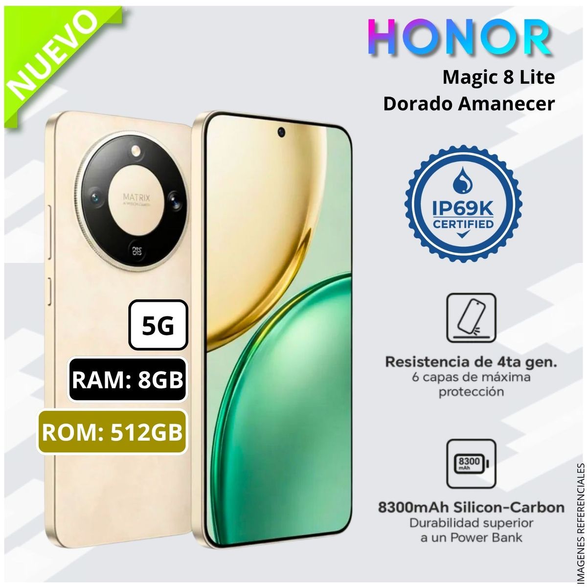 HONOR - Celular Smartphone Honor Magic 8 LITE 5G 8GB RAM 512GB SSD DORADO AMANECER
