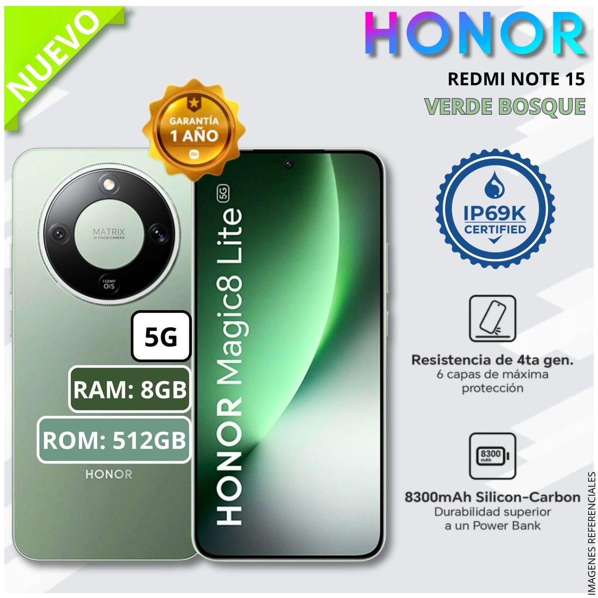 HONOR - Celular Smartphone Honor Magic 8 LITE 5G 8GB RAM 512GB SSD AMOLED - Verde Bosque