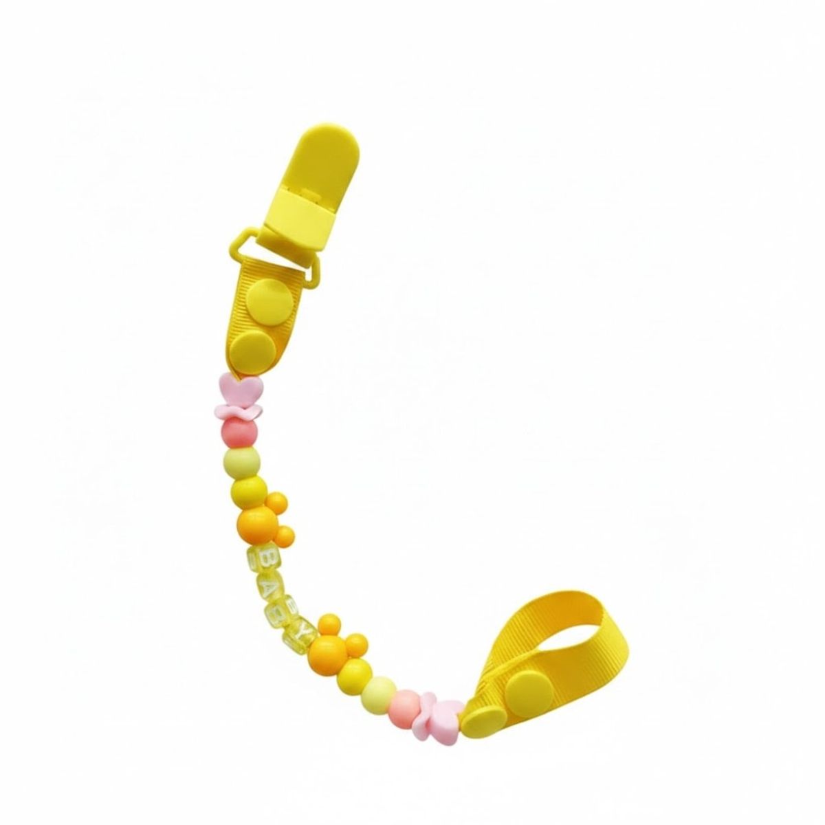 GENERICO - Click Sujetador Porta Chupon Baby Perlitas Amarillo