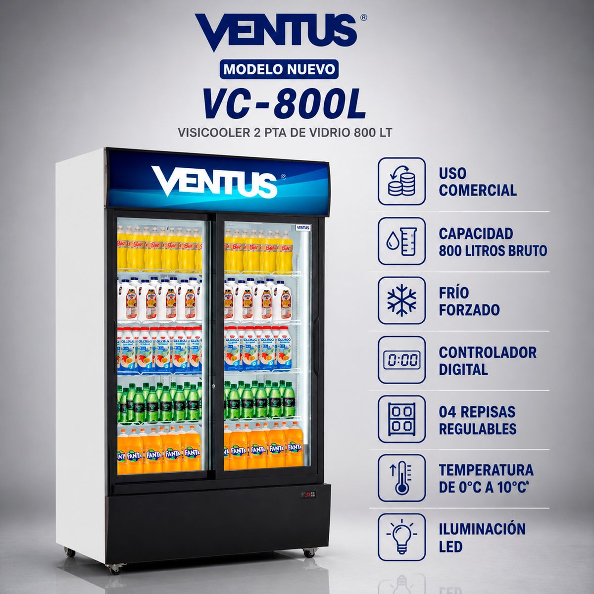 VENTUS - Exhibidor Vertical 800 Lt 2 Puertas Ventus - VC-800L