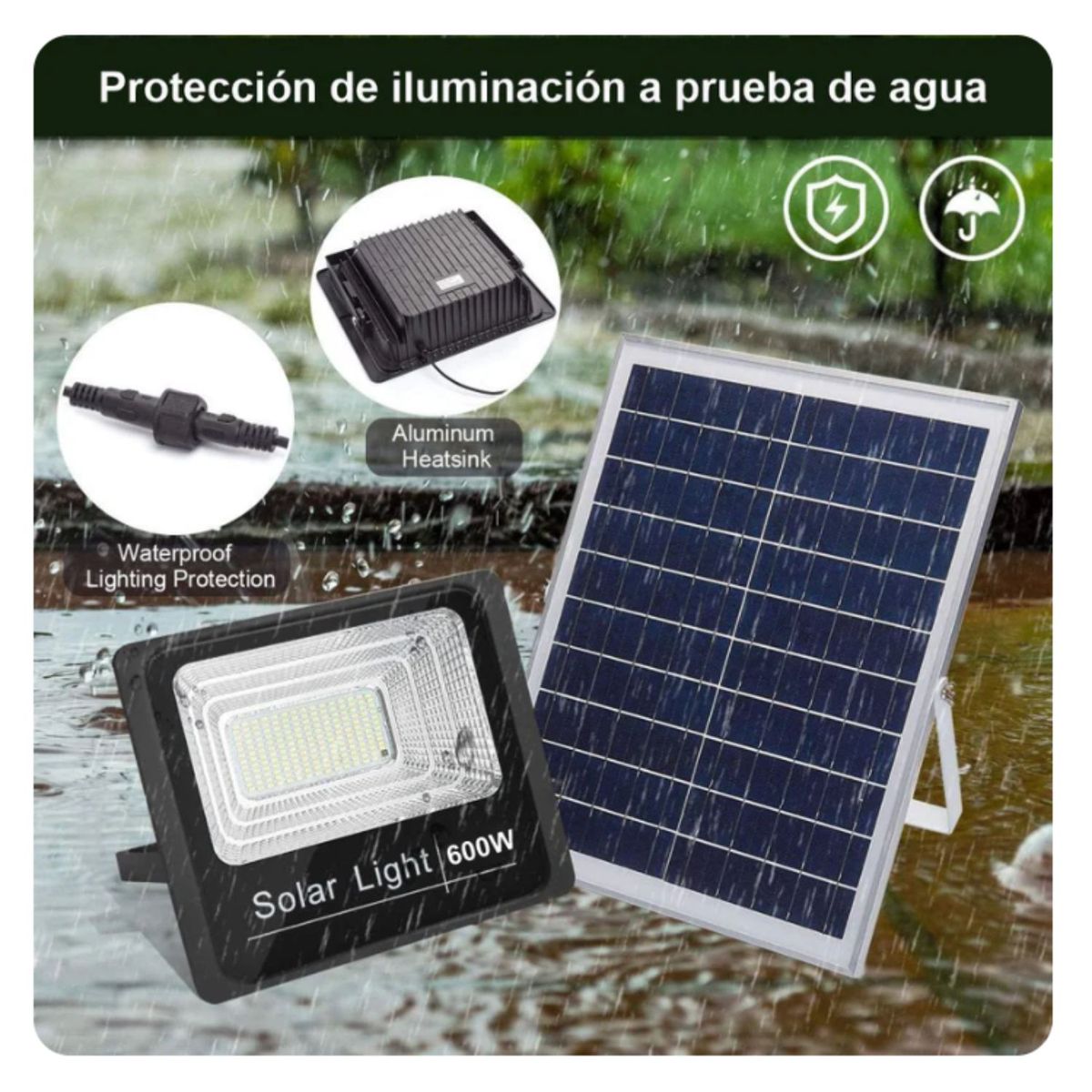 OEM - Reflector LED JORTAN con Panel Solar para Exteriores 600W IP67