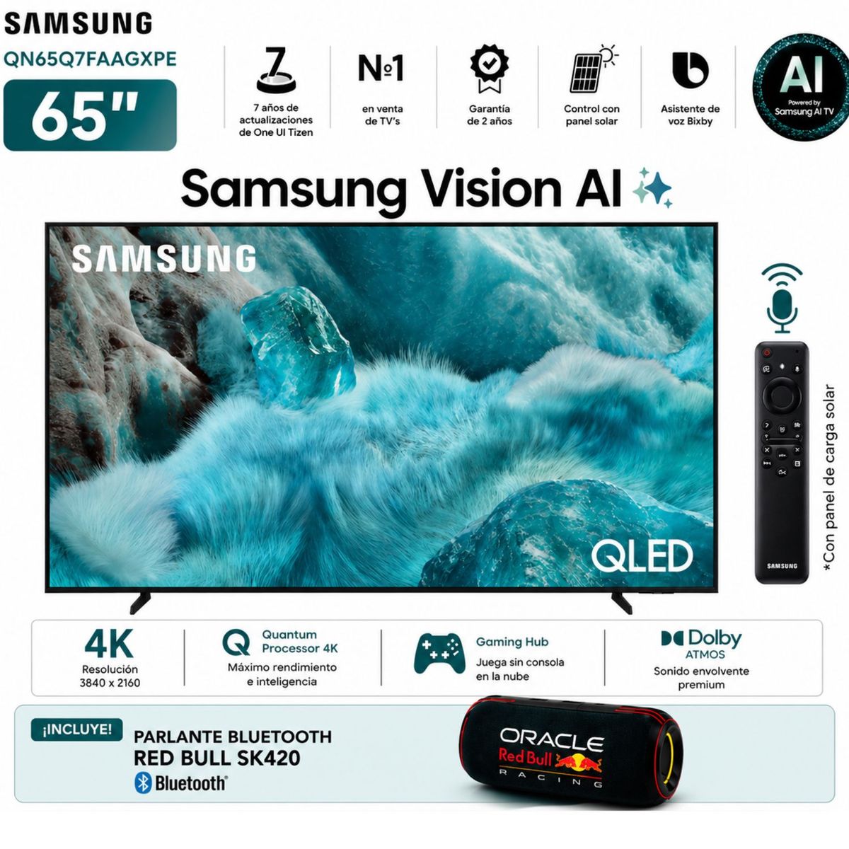 SAMSUNG - Televisor Samsung Smart TV 65 QLED 4K UHD QN65Q7FAAGXPE + Parlante